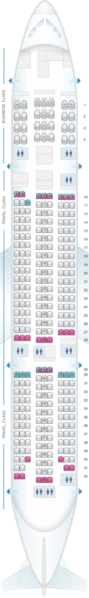 Seat map for Asiana Airlines Boeing B777 200ER 300PAX V1