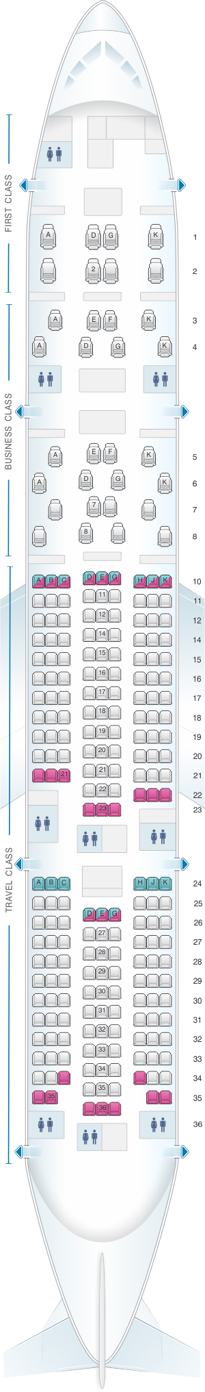 Seat map for Asiana Airlines Boeing B777 200ER 246PAX
