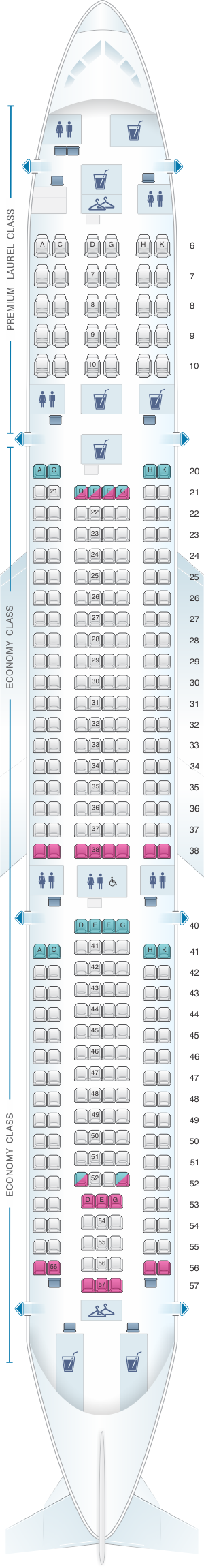 Seat map for EVA Air Airbus A330 300