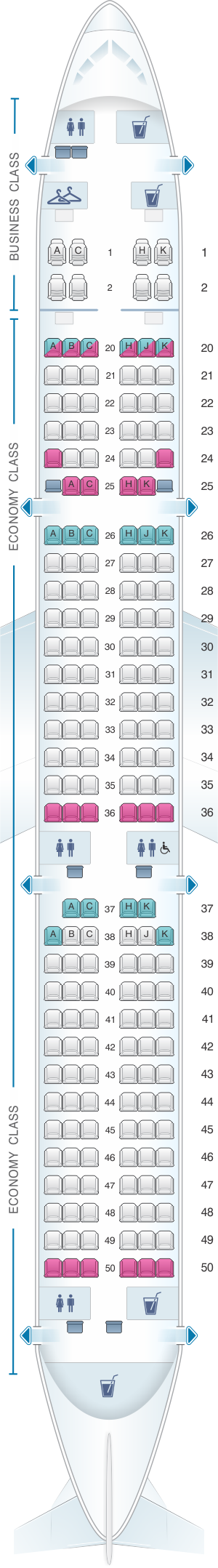 Seat map for EVA Air Airbus A321 200