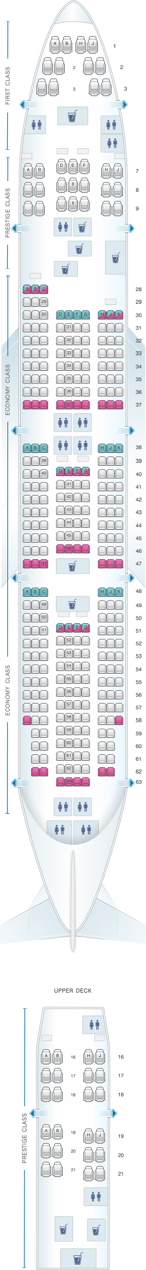 Seat map for Korean Air Boeing B747 400 365PAX