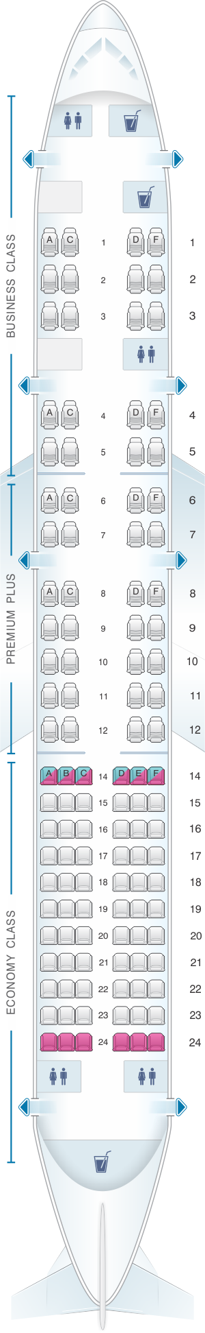 Seat map for OpenSkies Boeing B757 200 114PAX