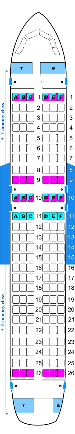 Seat map for Tatarstan Airlines Airbus A319