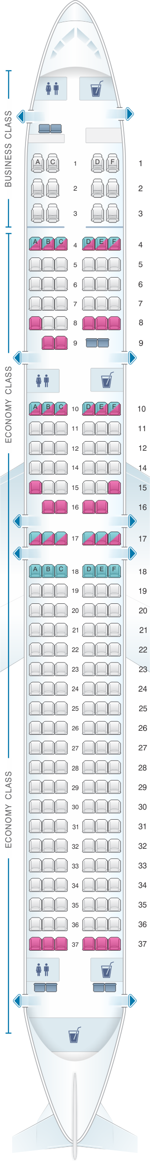 Seat map for Xiamen Airlines Boeing B757 200 204pax