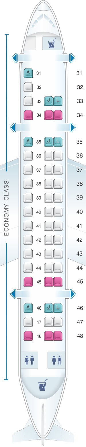 Seat map for China Eastern Airlines Embraer EMB145