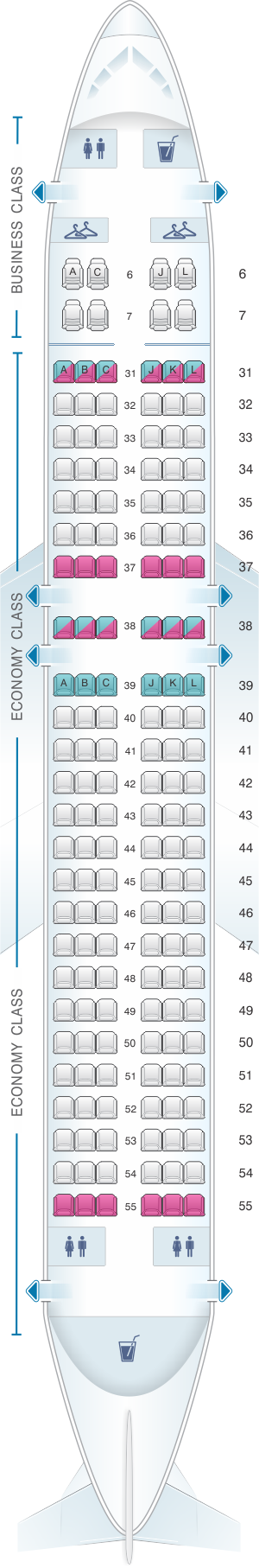 Seat map for China Eastern Airlines Airbus A320 200