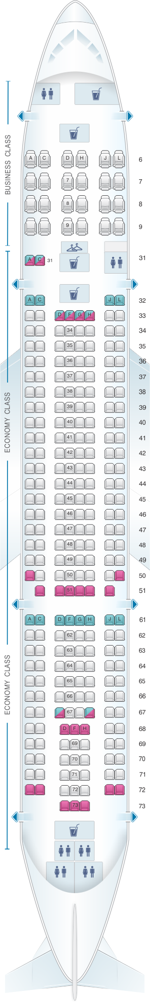 Seat map for China Eastern Airlines Airbus A300 600 config.1
