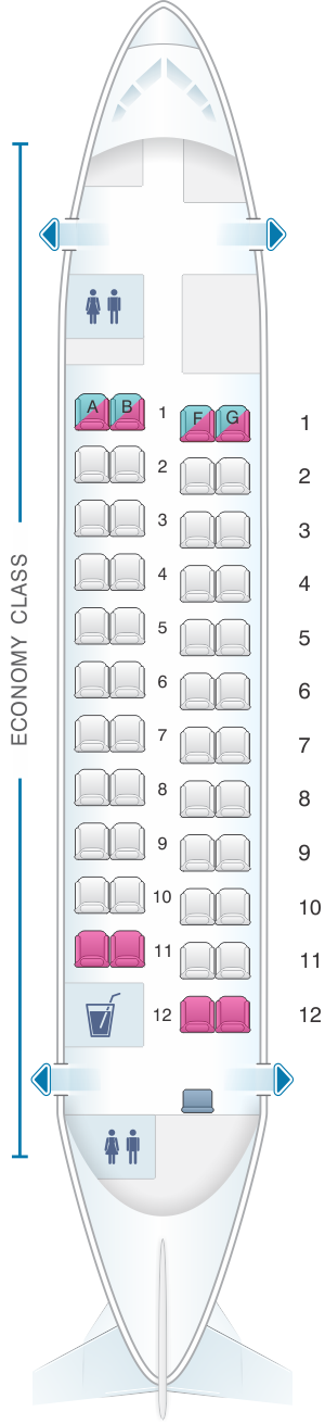 Seat map for Virgin Australia Fokker 50