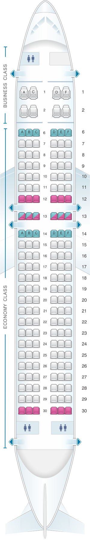 Seat map for Aeroflot Russian Airlines Airbus A320 200 Config.2