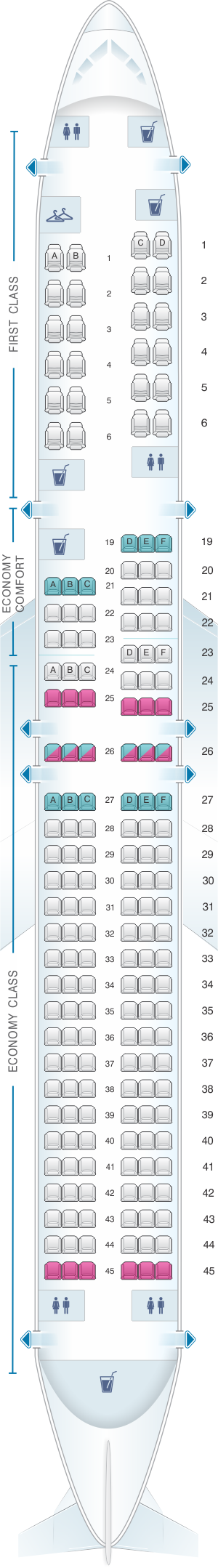 Seat map for Delta Air Lines Boeing B757 200 (757)