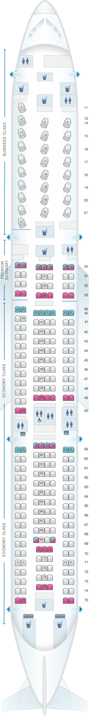 Seat map for Cathay Pacific Airways Airbus A340 300 (34J)