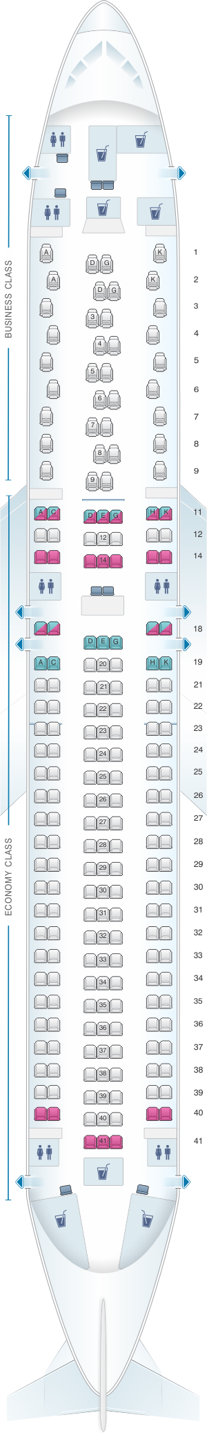 Seat map for Austrian Airlines Boeing B767 300 ER V1