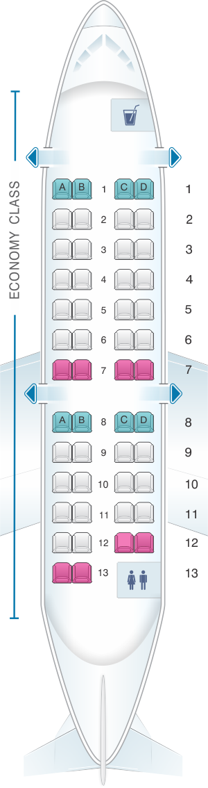 Seat map for Delta Air Lines Bombardier CRJ 100/200 (Endeavor/SkyWest)