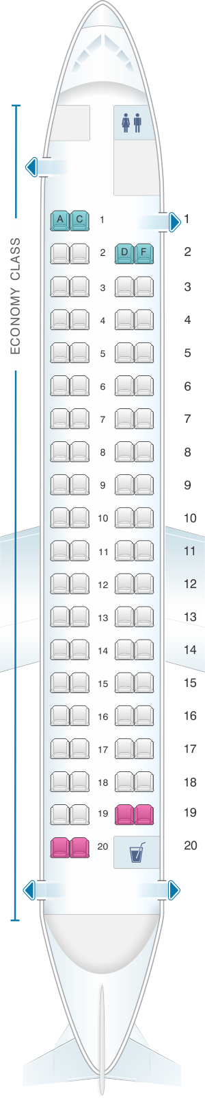 Seat map for Brussels Airlines Bombardiers DH8-Q400