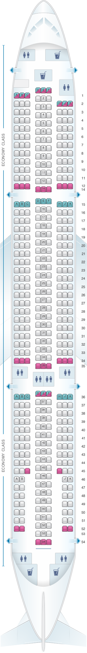 Seat map for Cebu Pacific Air Airbus A330