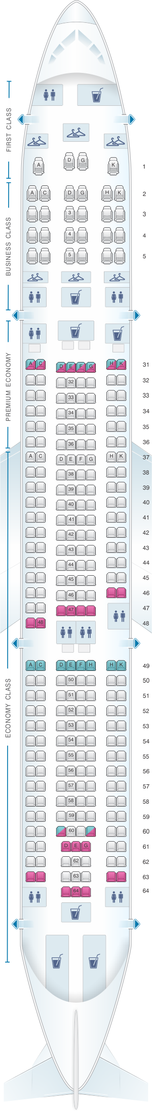 Seat map for China Southern Airlines Airbus A330-300 Layout A