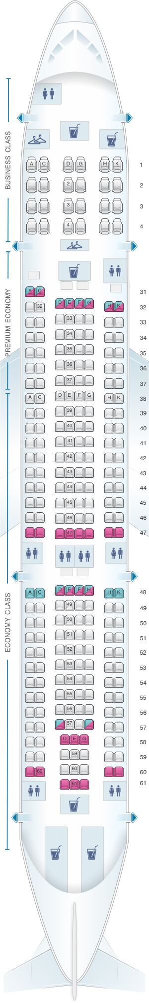 Seat map for China Southern Airlines Airbus A330-200 Layout A
