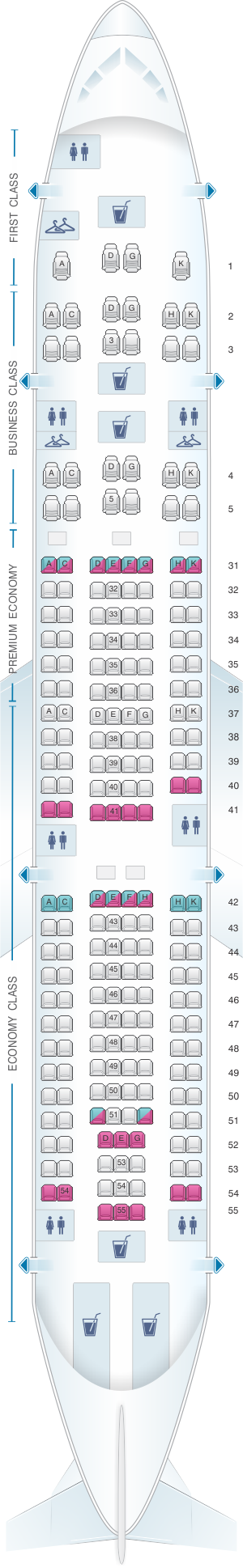 Seat map for China Southern Airlines Airbus A330-200 Layout B