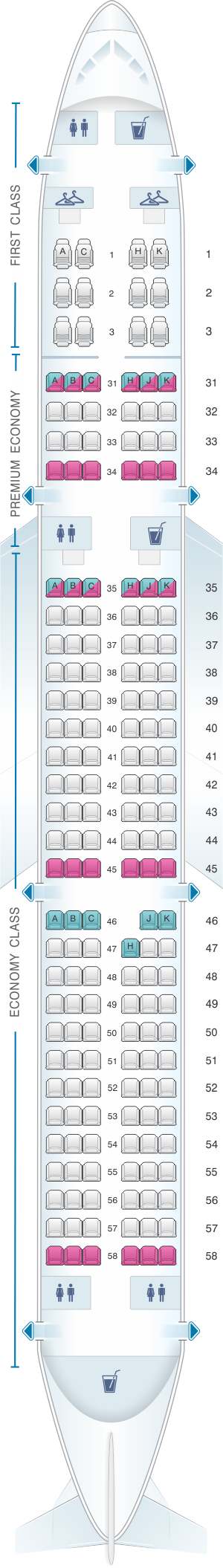 Seat map for China Southern Airlines Airbus A321