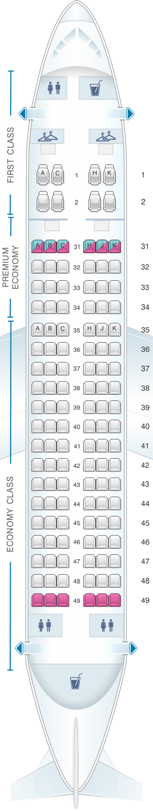 Seat map for China Southern Airlines Airbus A319