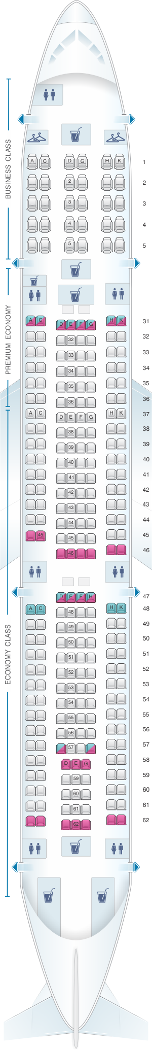 Seat map for China Southern Airlines Airbus A33A