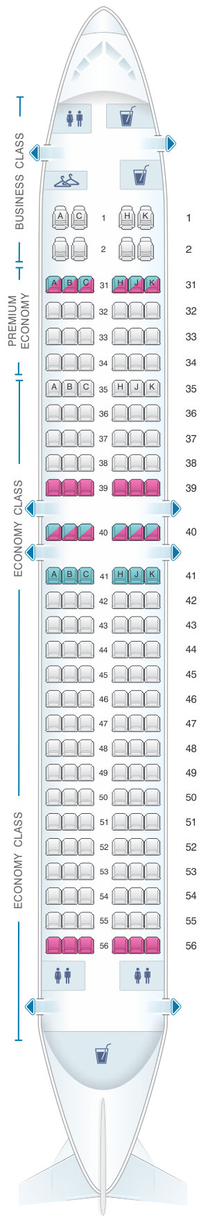 Seat map for China Southern Airlines Boeing B737 800 Layout A