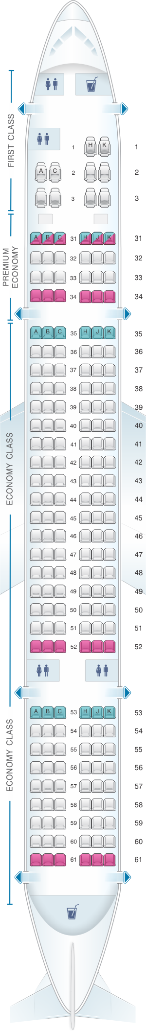 Seat map for China Southern Airlines Boeing B757 Layout C