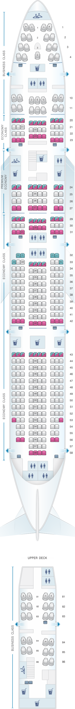 Seat map for Lufthansa Boeing B747 400 393pax