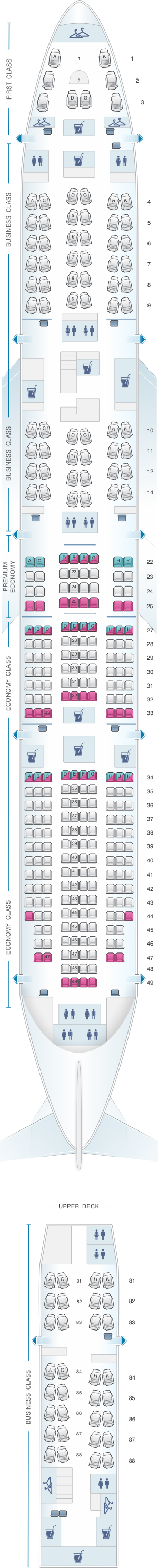 Seat map for Lufthansa Boeing B747-8 340pax