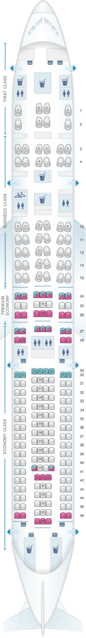 Seat map for Lufthansa Airbus A330 300 216pax