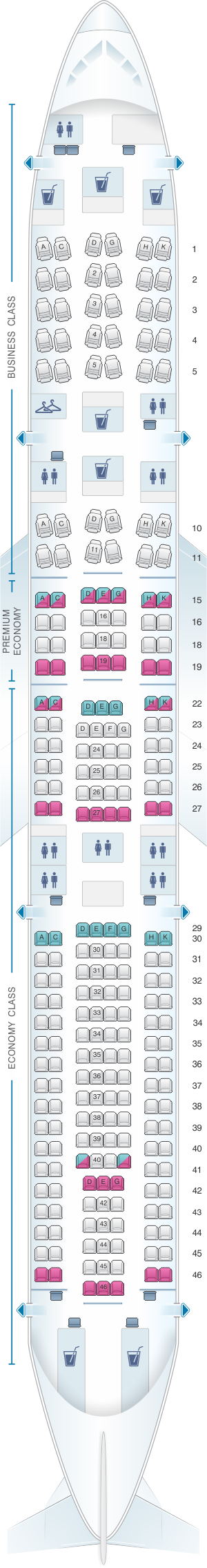 Seat map for Lufthansa Airbus A340 300 251pax