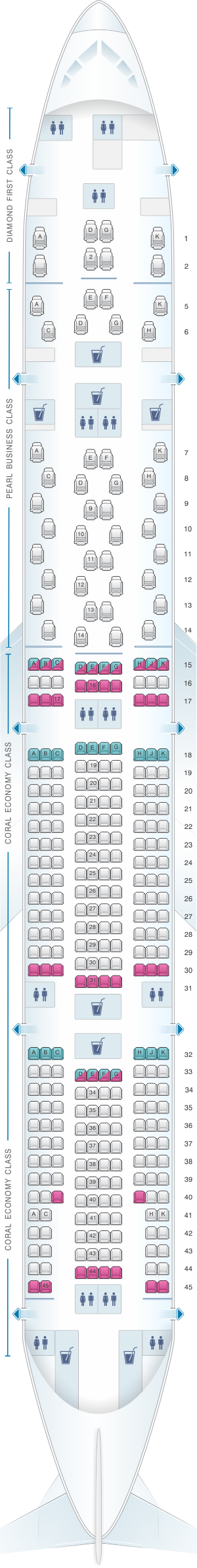 Seat map for Etihad Airways Boeing B777 300ER 3 class