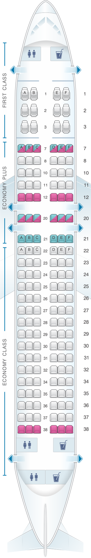 Seat map for United Airlines Airbus A320