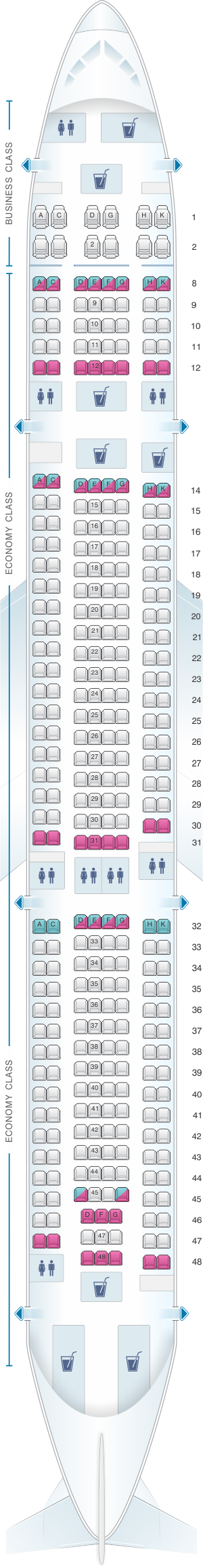 Seat map for Hi Fly Airbus A330 300 325pax