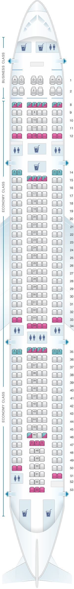 Seat map for Hi Fly Airbus A330 300 347pax