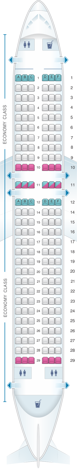 Seat map for Scandinavian Airlines (SAS) Airbus A320