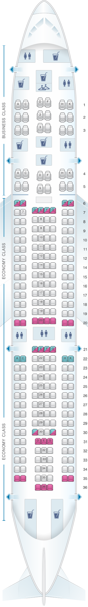 Seat map for Avianca Airbus A330