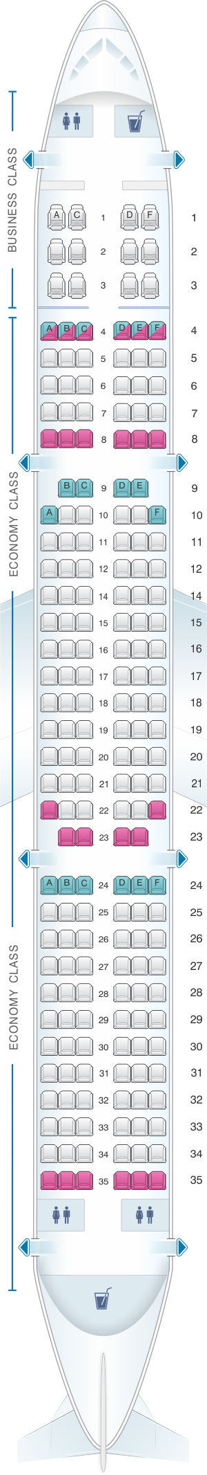 Seat map for Avianca Airbus A321