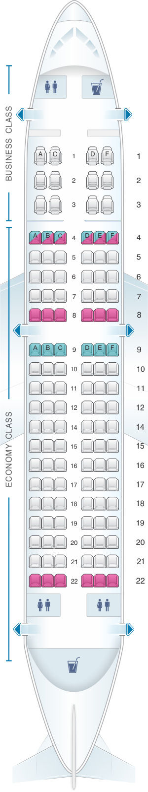 Seat map for Avianca Airbus A319