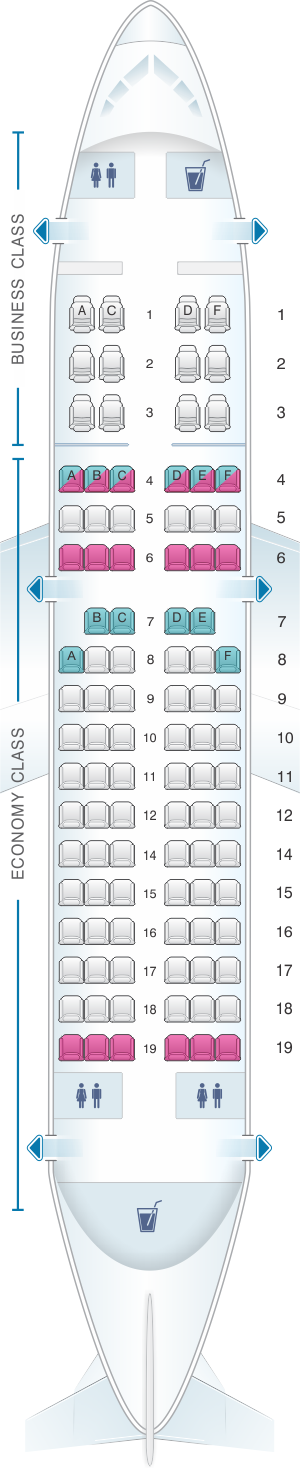 Seat map for Avianca Airbus A318