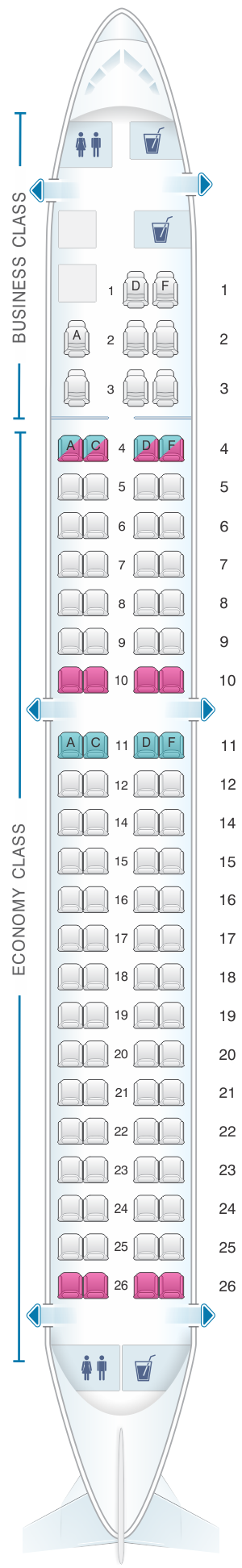 Seat map for Avianca Embraer 190