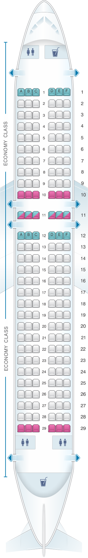 Seat map for Virgin Atlantic Airbus A320 200