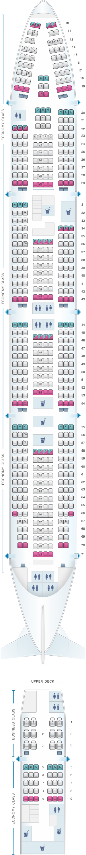 Seat map for Transaero Airlines Boeing B747 400 Config. 2