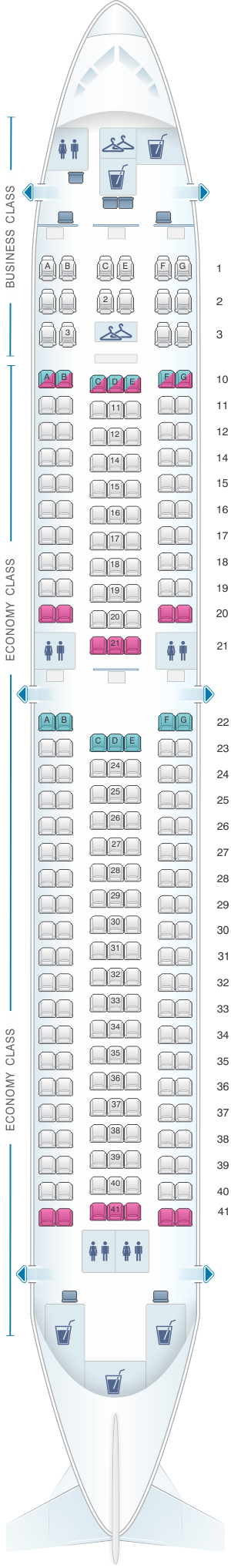 Seat map for Transaero Airlines Boeing B767 200 Config. 3