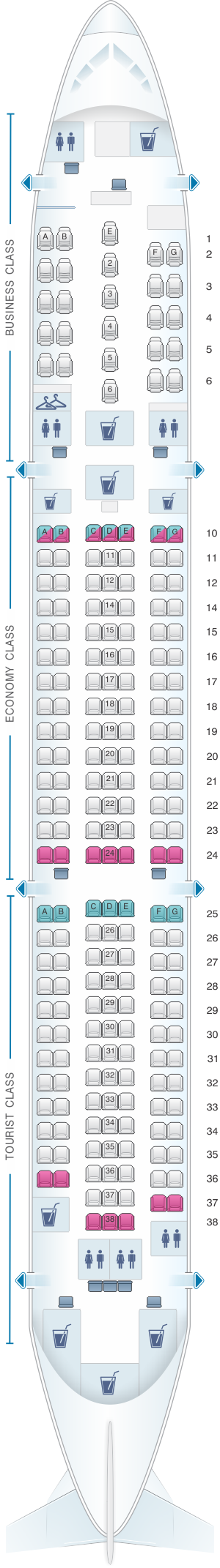 Seat map for Transaero Airlines Boeing B767 300 Config. 2
