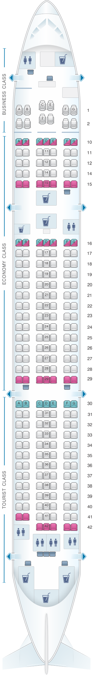Seat map for Transaero Airlines Boeing B767 300 Config. 3