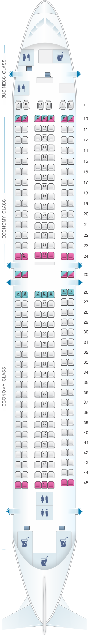 Seat map for Transaero Airlines Boeing B767 300 Config. 4