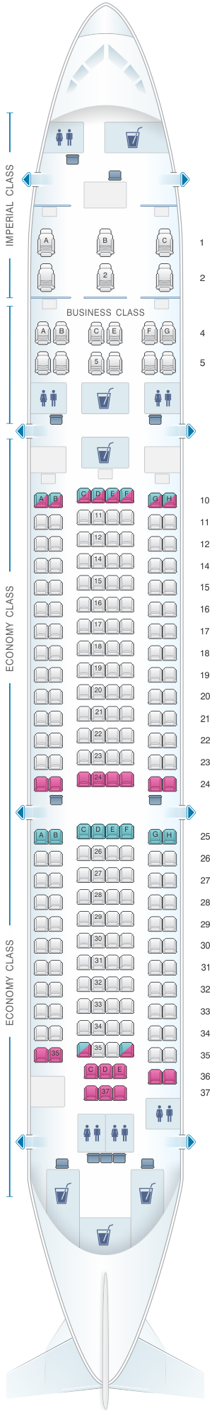 Seat map for Transaero Airlines Boeing B767 300 Config. 7