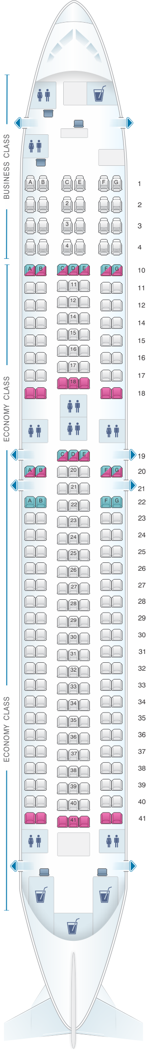 Seat map for Transaero Airlines Boeing B767 300 Config. 5