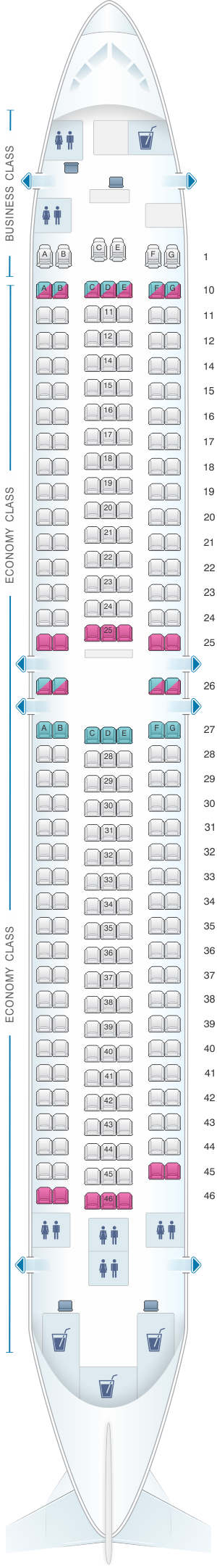 Seat map for Transaero Airlines Boeing B767 300 Config. 6